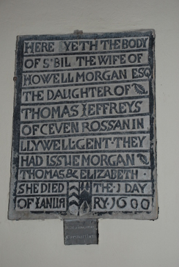 Plaque in Llywel Church Plaque